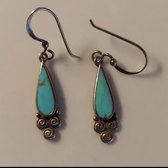 Bocco 925 Stamped Turquoise Dangling Pierced Earrings 80s EUC Rare! - Picture 1 of 5